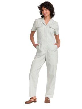 RVCA Womens Short Sleeve Utility Jumpsuit Blue Fog S Elastic Waist Chest Pockets